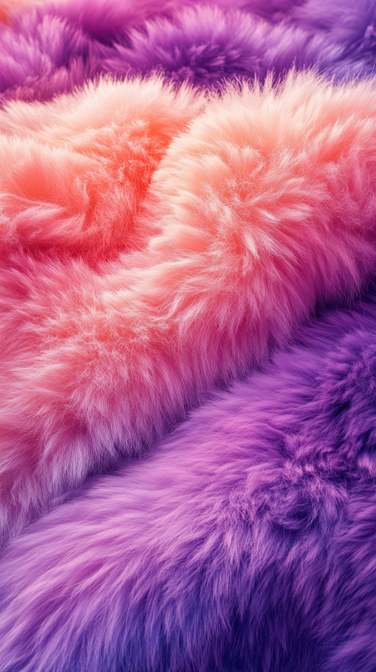 Vibrant layers of soft fur in shades of pink and purple create a cozy and inviting texture in a warm setting